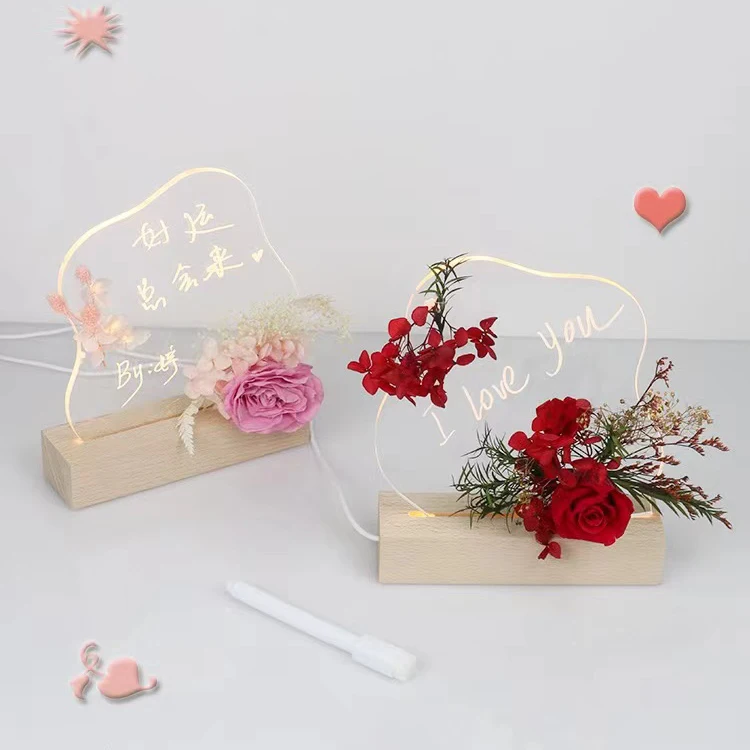Solid Wood LED Light Base Rectangular Circular Oval Battery Low Voltage Acrylic Panel Creative Lamp Holder