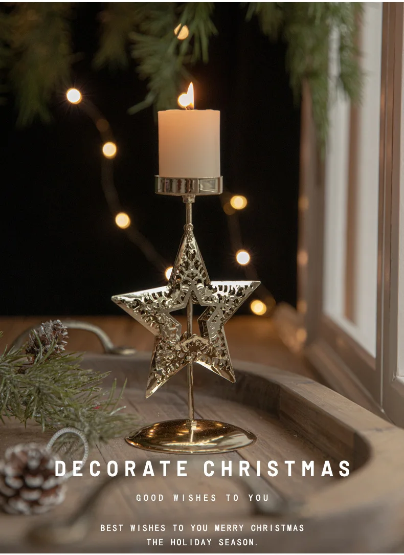 product minimalist christmas home decoration candle holder ornaments metal crafts iron snowflake xmas tree shape christmas candlesticks-27