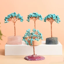 New Designer Fengshui Lucky Agate Slice Rose Quartz Fluorite Base Turquoise Gemstone Gravel Crystal Money Tree for Decor Gift