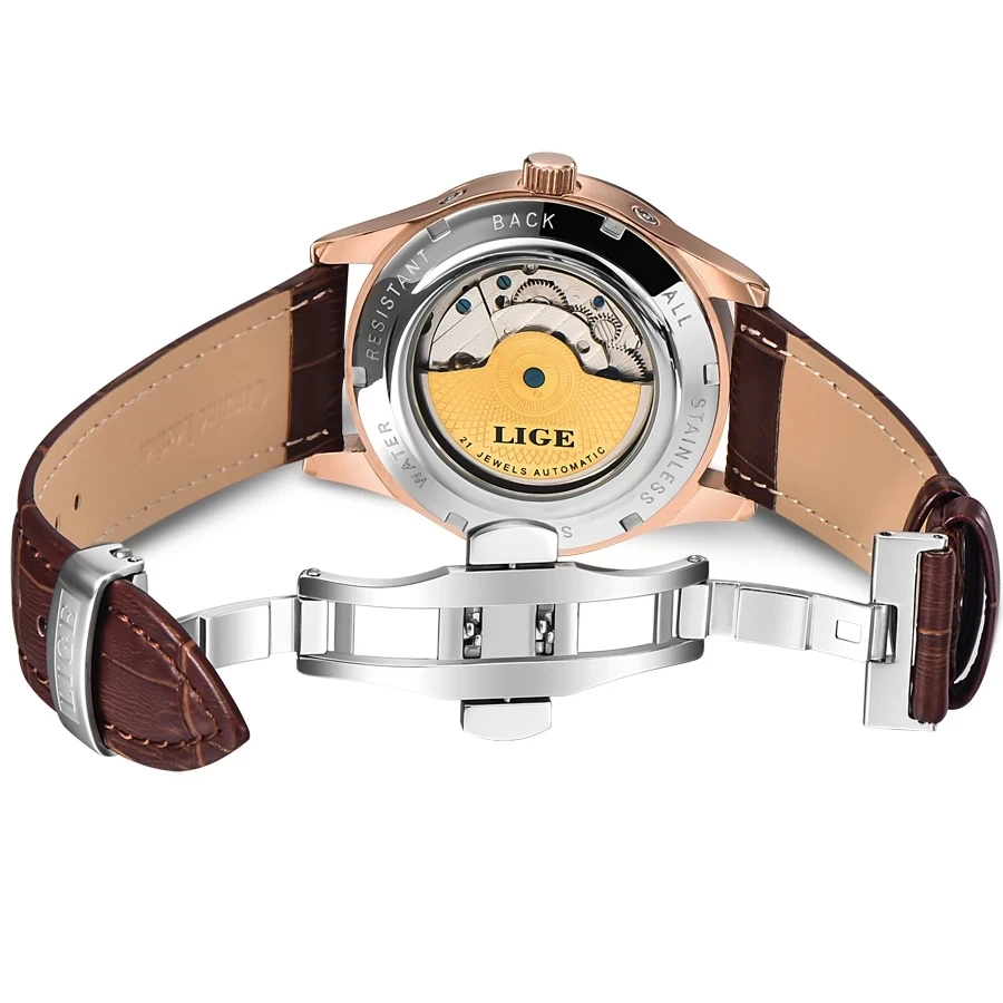 LIGE 6826 Automatic Tourbillon Skeleton Watch Men Calendar Relogio Masculino Drop Shipping  Mechanical Watch