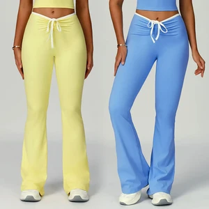 Nylon Fitness Apparel Drawstring Butt Hips Lifting Yoga Tights Workout Clothings Women Gym Pants Yoga Leggings