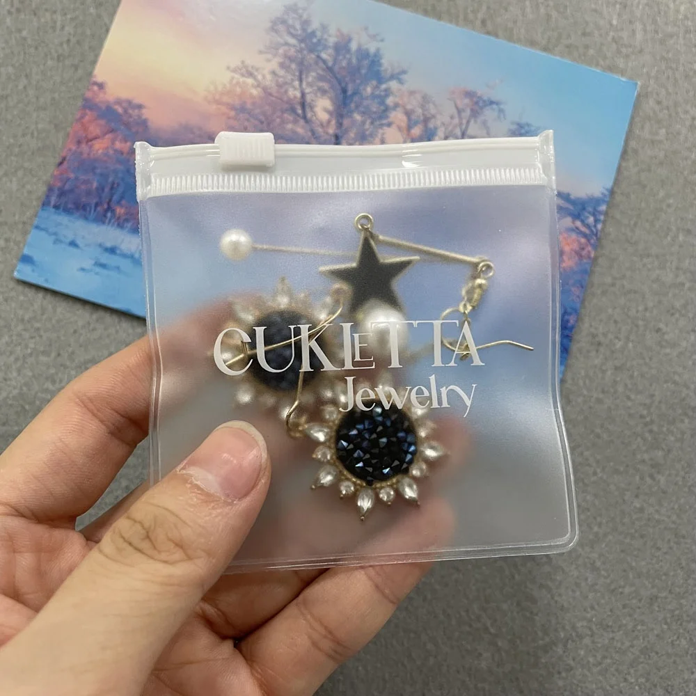 Biodegradable Custom LOGO Ziplock Jewelry Packaging Bag PVC Clear Mini Zipper Pouch Jewelry Necklace Zipper Bag