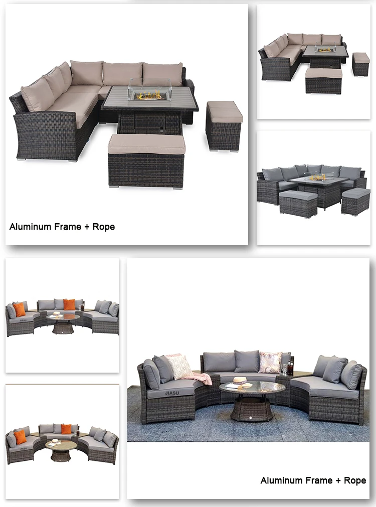 4 Piece Modern Luxury Dining Metal Aluminum Wicker Rope Ratan Sofa