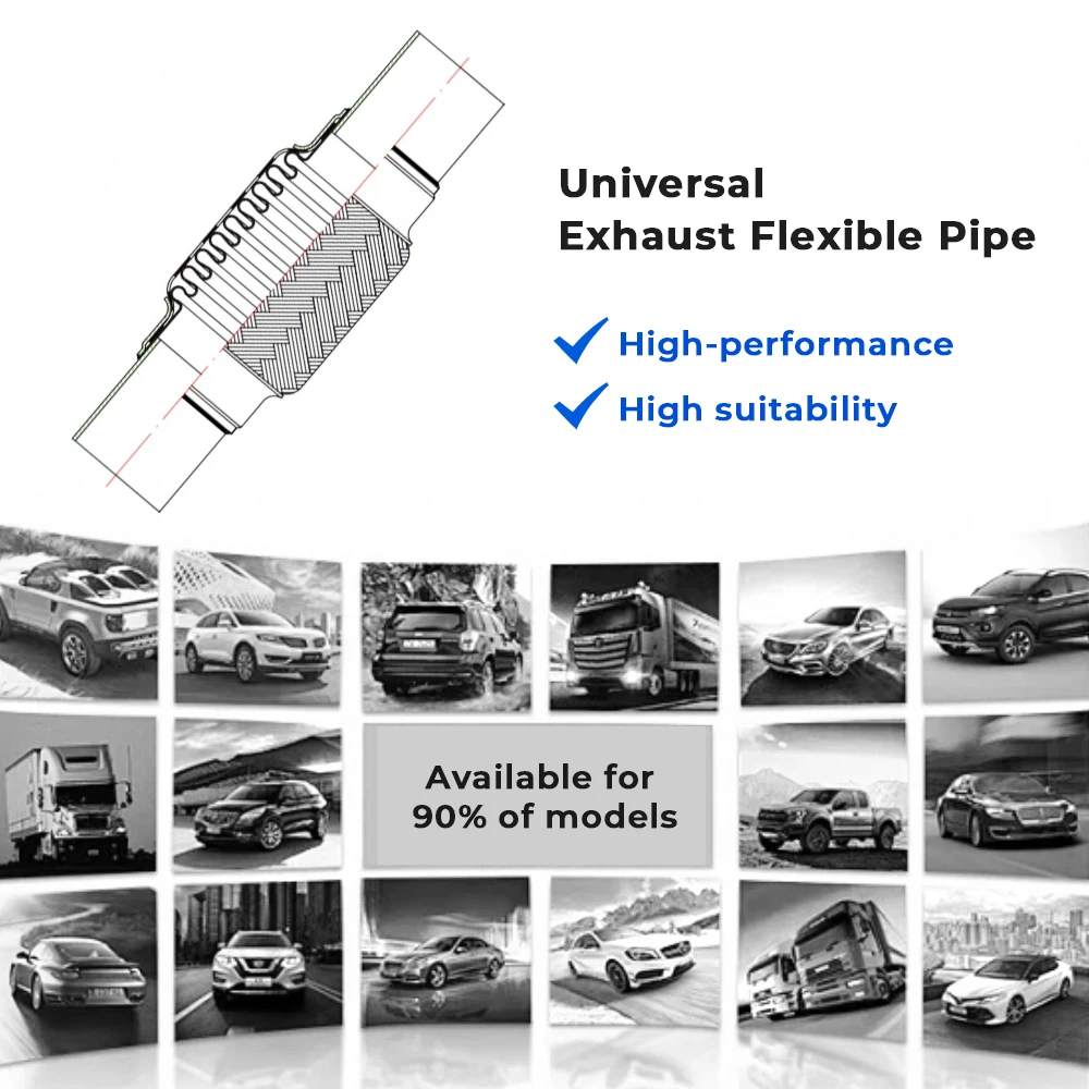 Car Accessories 1.75"x4" Silver Flexible Exhaust Pipe Braided Stainless Steel Mesh Other Sizes Can Be Customized