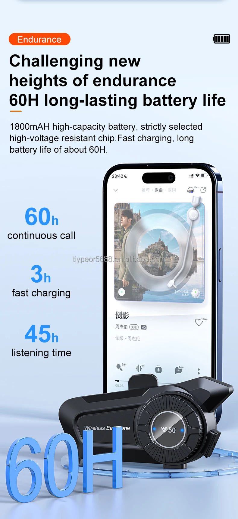 product tiypeor motorcycle helmet bt headset ipx6 waterproof 1500mah 60h long battery life anti freezing music player earphone554-3