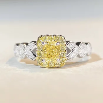 Luxury Elegant Pink Yellow Diamond 925 Sterling Silver Ring Fashionable Jewerly Diamond Ring For Women