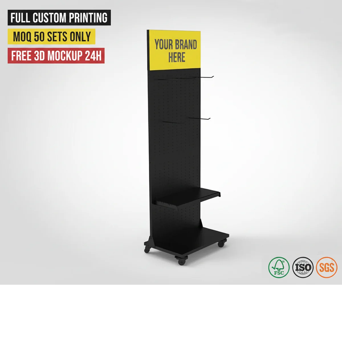 Custom Metal Beef Jerky Display Rack | Floor Standing Snack Food Display Stand with Hooks & Shelves | Retail Store Display Rack