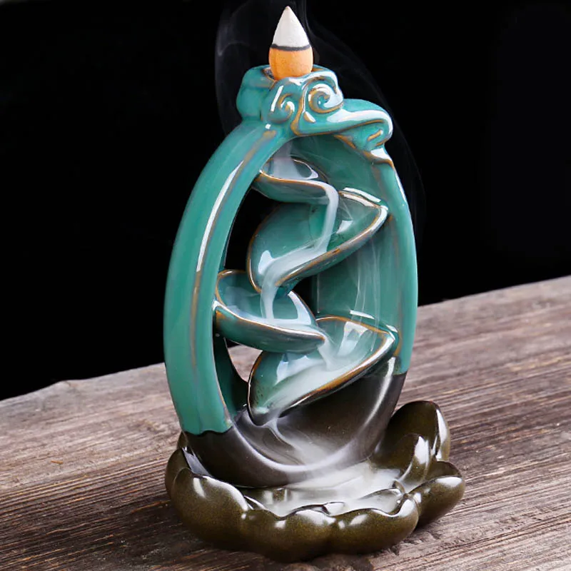 Ywbeyond New Design Backflow Incense Holder Ceramic Censer Waterfall Islamic Round Square Lotus Cones Incense Burner