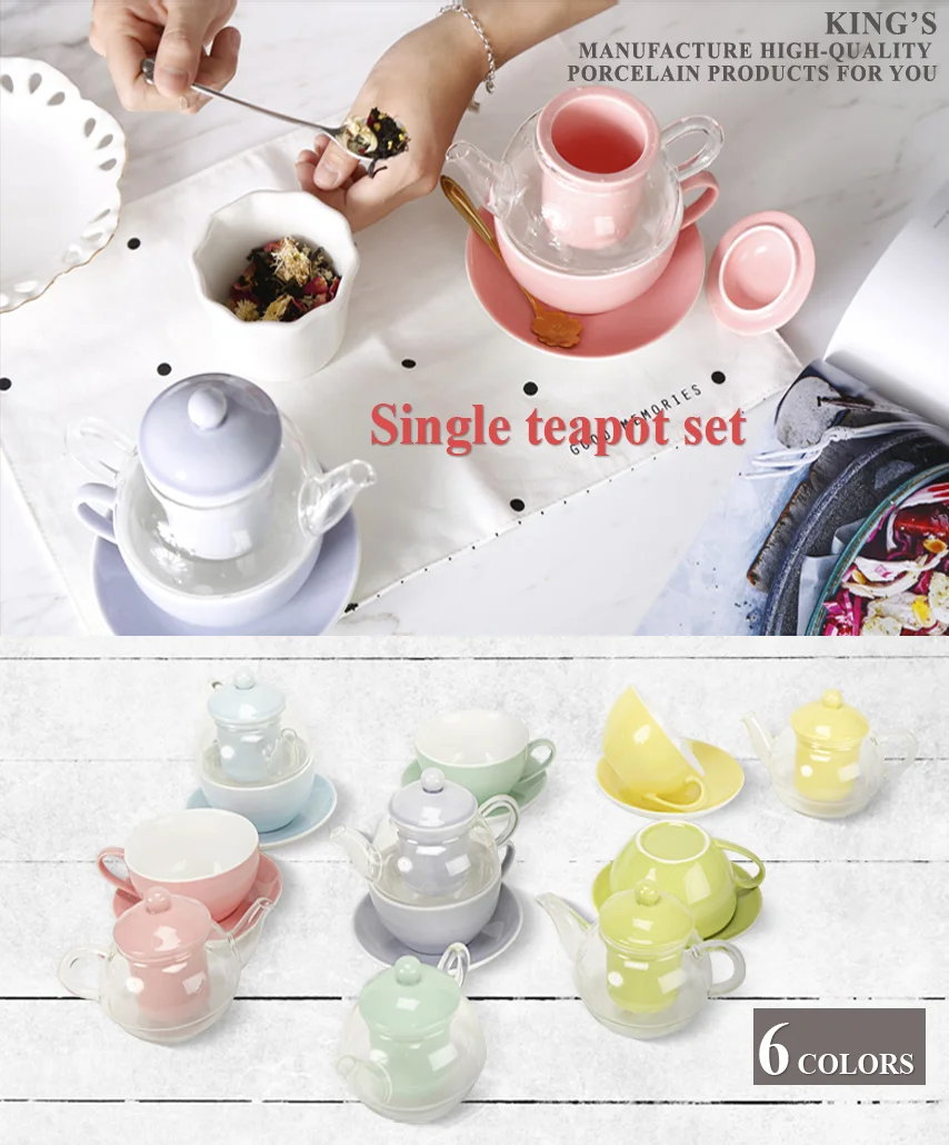 Clear Glass Teapot Set With Infuser Ceramic Cup Wholesale High Tea