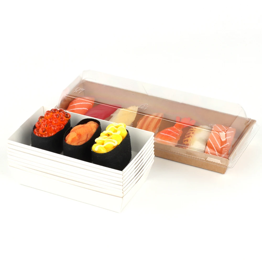 صينية ورق كرافت قابلة للتصرف ومخصصة مع غطاء لتغليف السوشي، الحلويات، والمخابز، منتجة من قبل شركة تصنيع وتوزيع بالجملة