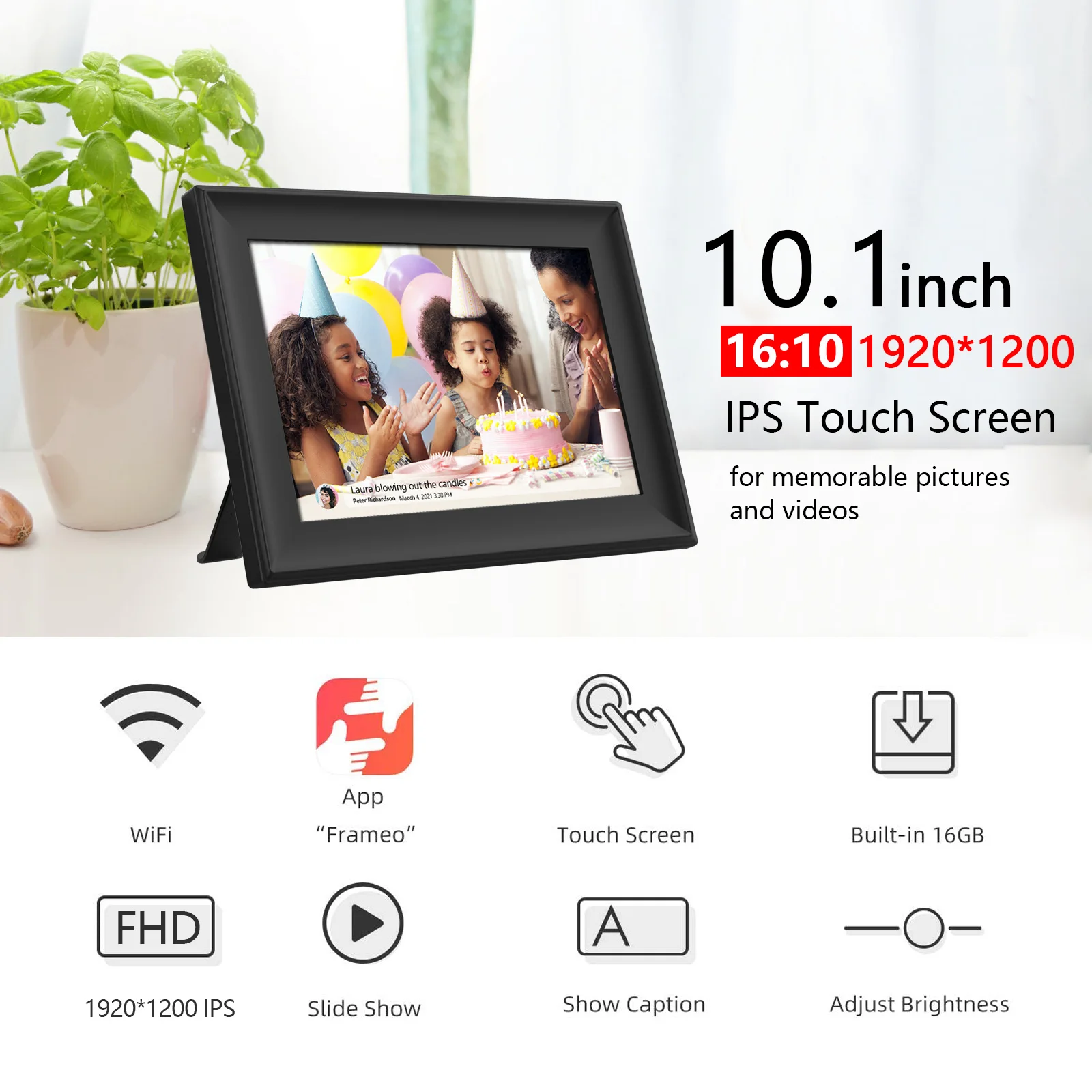 WiFi Digital Photo Frame ZN-DP1001 - 1280x800 Touch Screen with