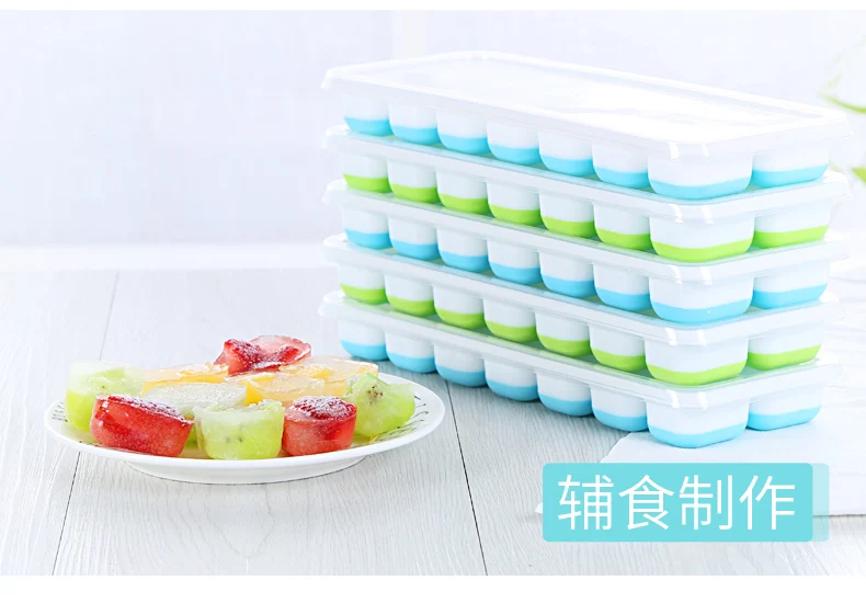 Haixin 14 Grid Biodegradable Ice Cube Tray With Lid Food Grade Silicone Custom Eco-friendly Ice Cube Tray