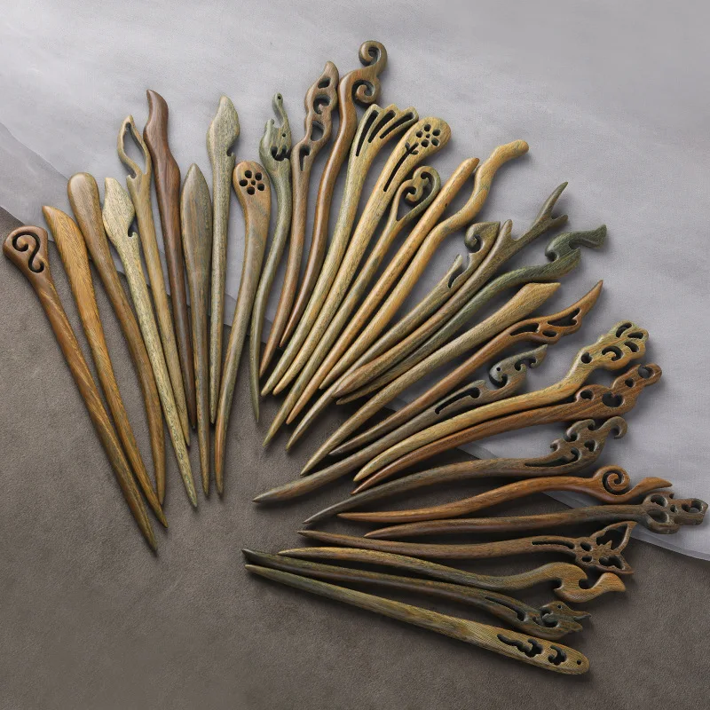 Оптовая продажа черная лесная шпилька для волос в китайском стиле Новый головной убор деревянная девочек