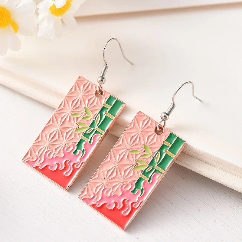 Boucles D'oreilles Kamado Tanjirou – Anime Demon Slayer, Acrylique Léger, Clip (sans Perçage) – Pour Cosplay Et Quotidien
