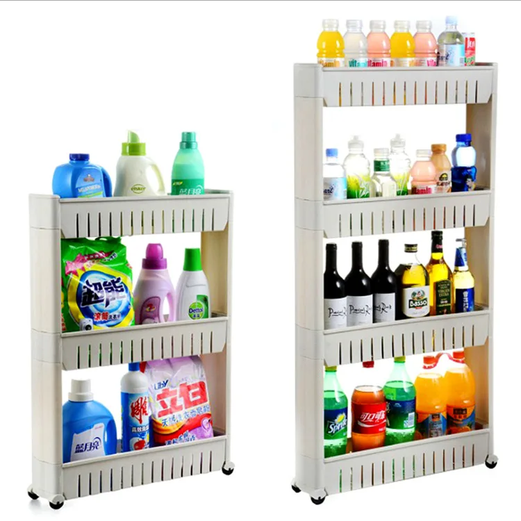 3-Tier Slim Storage Rack Narrow Space Organizer with Wheels for Bathroom & Kitchen Removable Corner Shelf in Plastic