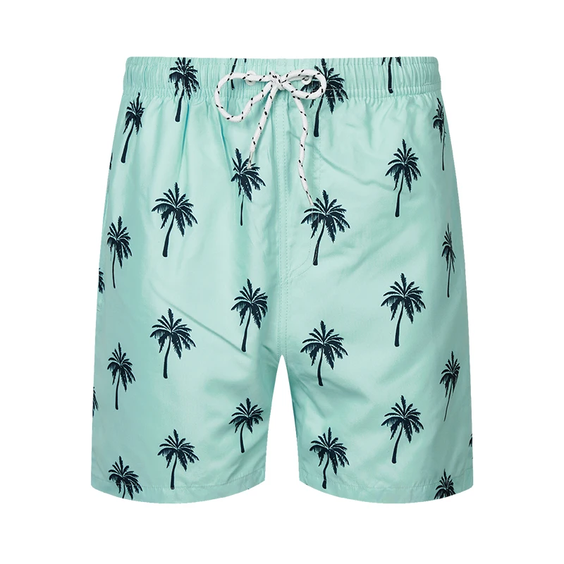 Coconut Tree Print Men's Shorts Summer Beach Wear Polyester Fabric Elastic Waistband Board Shorts For Men694_voghion.com
