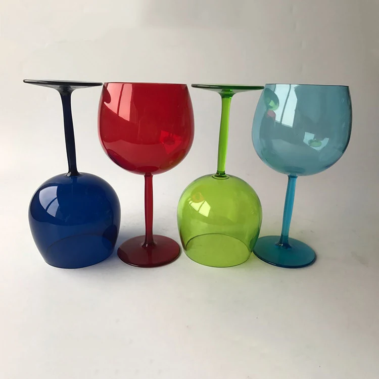 Customized Handmade Large Capacity Colored Stem Gradient Plastic Balloon  Wine Gin Glass With Decal