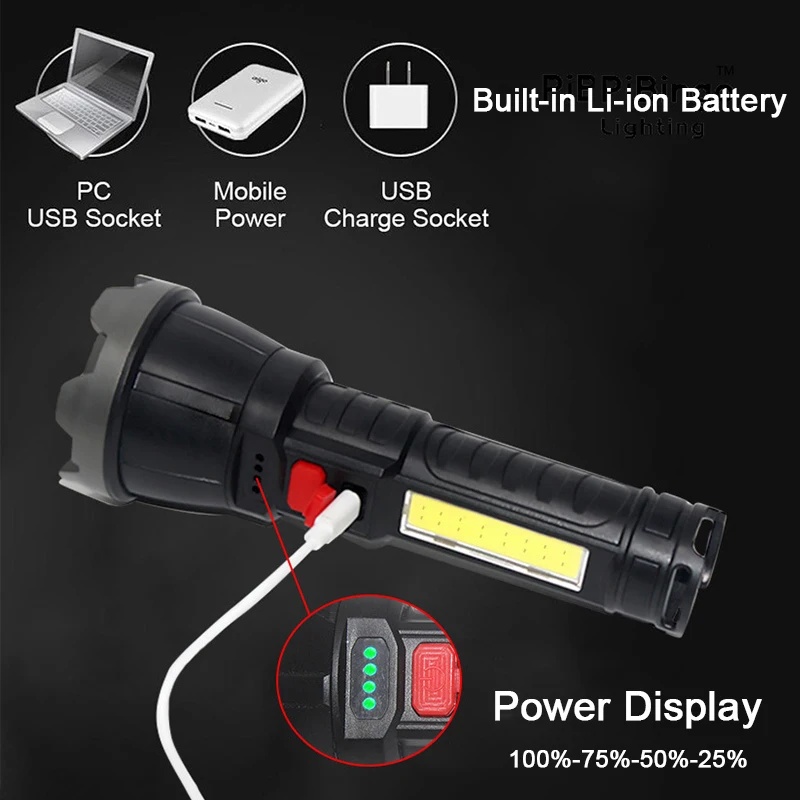 Portable Mini LED Flashlight Powerful USB Rechargeable Tactical Torch with ABS Body IP65 Rated for Fleshlight and Linterna