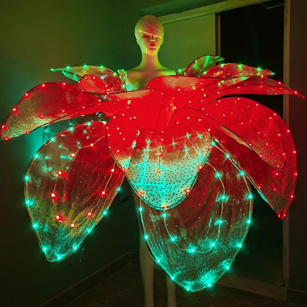 Full Color LED Petal Skirt Blossom Long Dress for Adults Colorful Flower Opening Dance Performance Big Swing Modern Dress