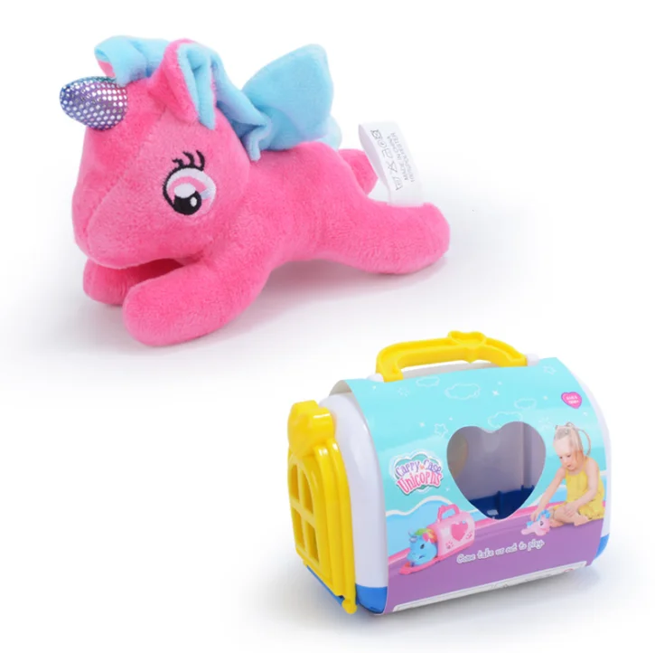 Cartoon Stuff Unicorn With Pet Cage Children Toy Soft Plush Play House Toy