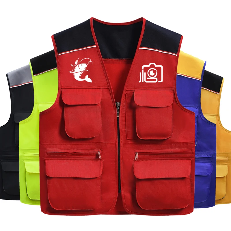 Customized printing logo photography vest Waistcoat for fishing reflective work wear multi pockets v