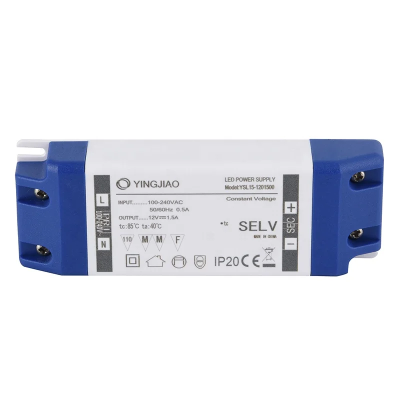 
YingJiao Factpry Led Constant Voltage Driver 12V 1.5A Power Supply Led Strip IP20 18W 24V Transformer with CE ROHS 