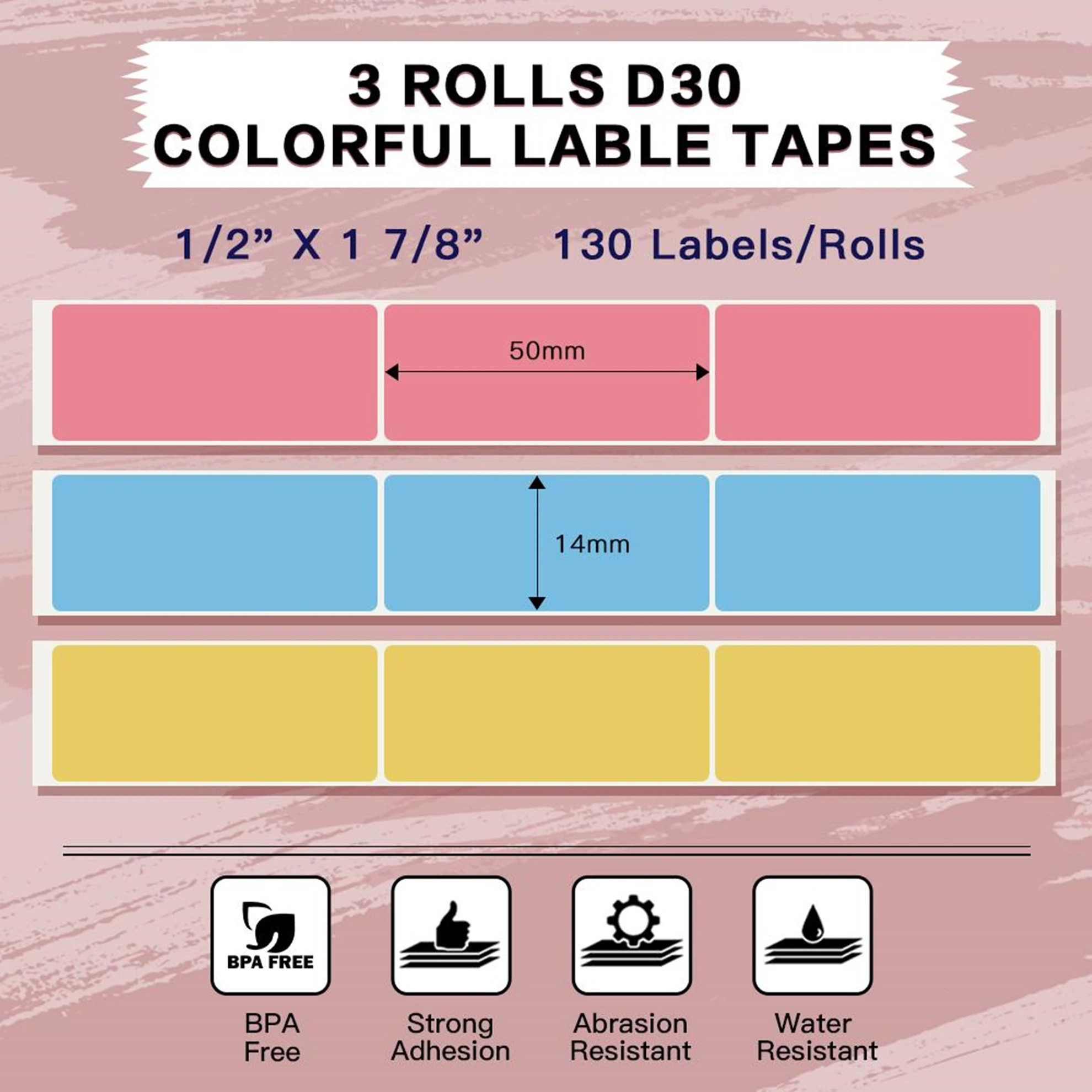 Papier Thermique Coloré Autocollant 56mm X 3,5m - 6 Rouleaux Jaune/Violet/Rose Pour Mini Imprimantes