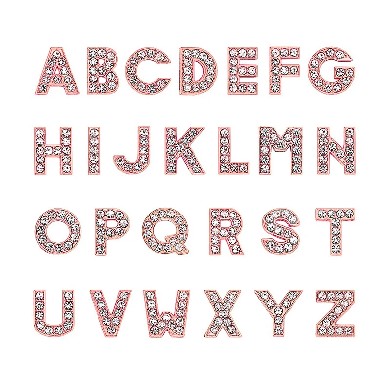 Rose Gold 8mm Slide Charms Letters for Jewelry Making Women Bracelet Alphabet A-Z Pet Collar Necklace DIY Accessories Gift