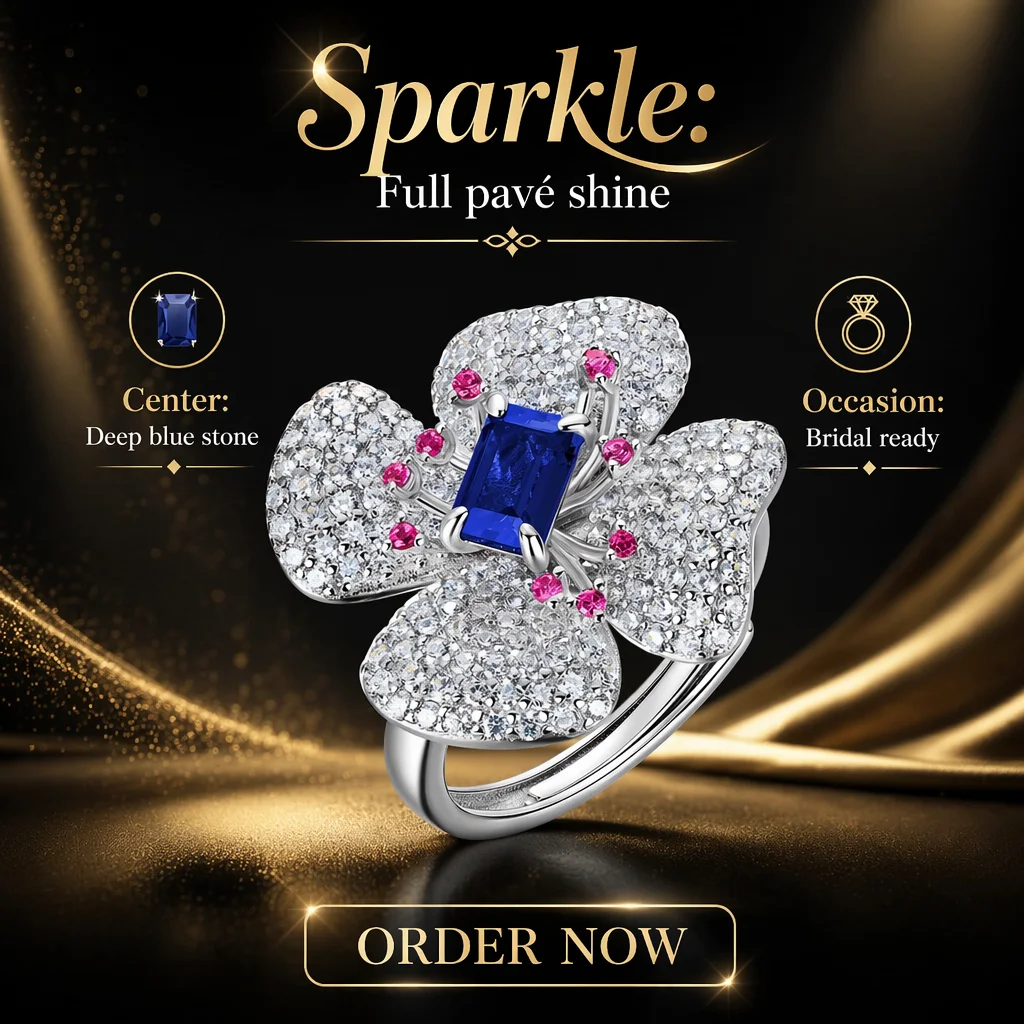 925 Silver Crystal Rhinestone Ring for Women Rhodium Plated Bridal Wedding Engagement Classic Gift Party