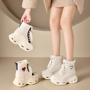Thick Soled Women's Snow Boots with a Height Increase of 10CM, Winter 2026 with Plush Short Boots, Casual Warm Cotton Shoes