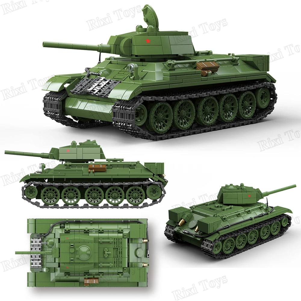 QuanGuan 100276 World War 2 WW2 Military Soldiers MOC Weapon Soviet T34/76 Medium Tank DIY Toys for Gift Building Blocks Sets