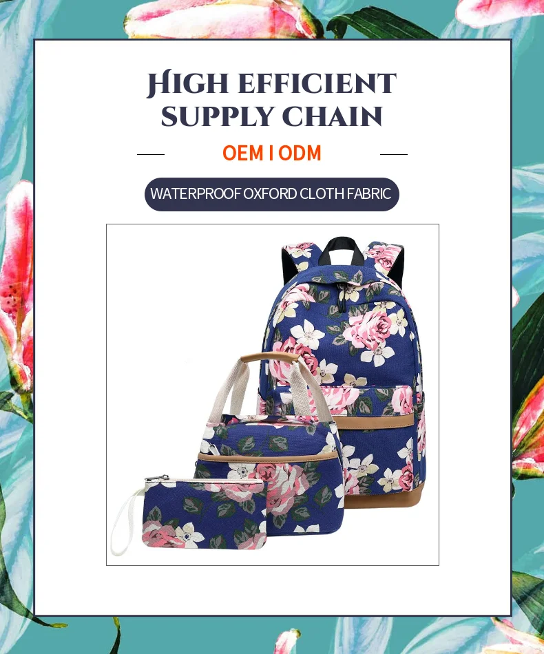 Personalised School Bags with Lunch Box Black Flower Backpack Bulk Character Satchel