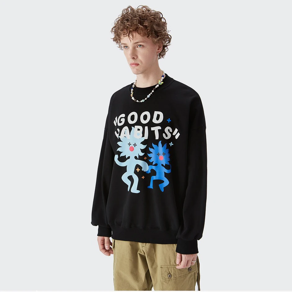 DiZNEW 2022 Autumn Winter New Fashion Brand Fun Monster Elf Cartoon Printed Round Collar Loose Hoodie Man factory