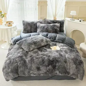 European American Style Velvet Bedding Set King Size Luxury Fluffy Warm Winter Duvet Cover with Comforter Heavyweight