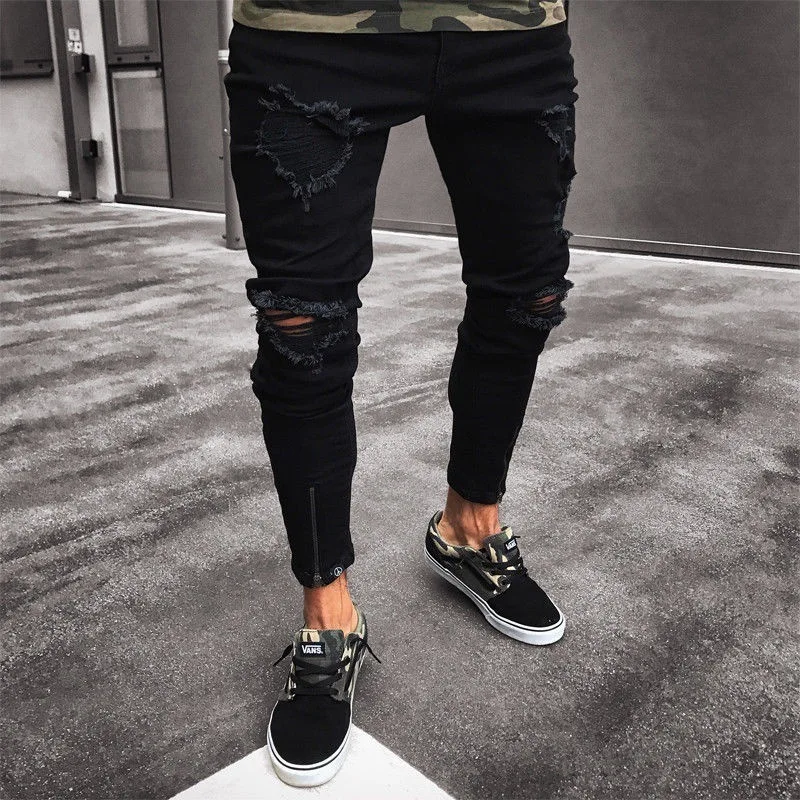 2020 Fashion Men's Vintage Ripped Jeans Skinny Slim Fit Zipper Denim Pant  Destroyed Frayed Trousers Gothic Style Pants Thin - Buy Mens Jeans,Boys  Jeans,Ripped Jeans Men Product on 