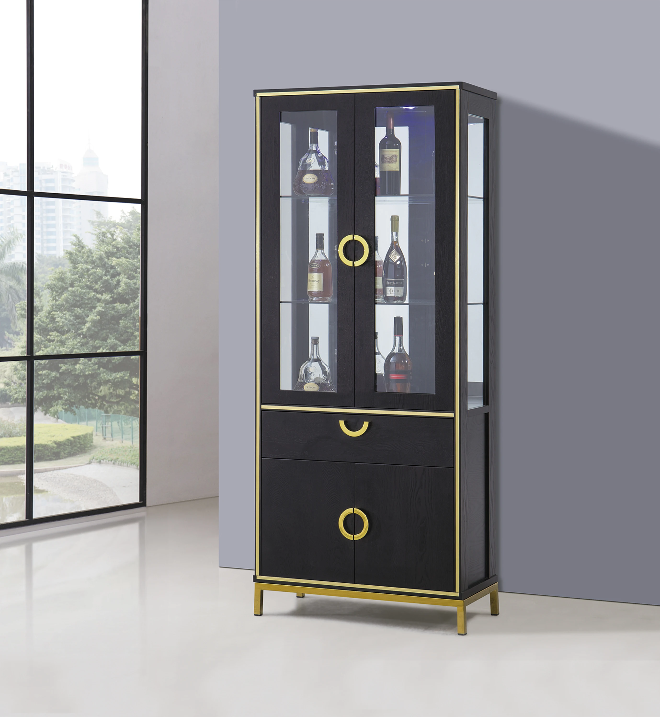 Современный роскошный стеклянный винный шкаф выдвижной для дома