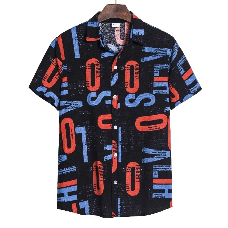 JL-10121 High Quality Breathable Beach Linen Shirt Men Round Bottom Casual Hawaiian Print Shirts for Men