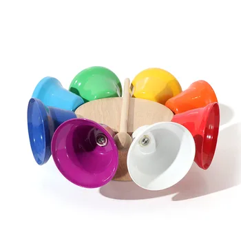 Kids Wooden Rainbow Spinning Bells Hand Percussion Bells 8 Note Diatonic For Musical Teaching Instrument