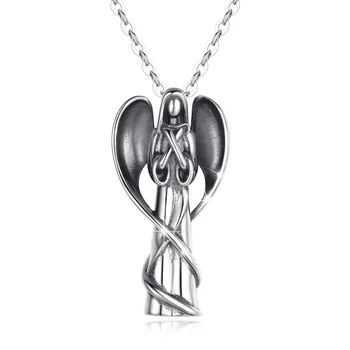 Merryshine 925 sterling silver urn ashes jewelry women guardian angel wings pendant necklace