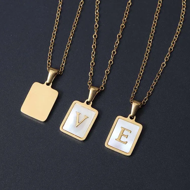 Initial Letter Square Pendant Necklace