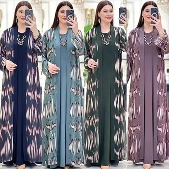 Casual Fashion Printing Two Piece Set Ladies Abaya Clothing Custom Autumn New Dresses