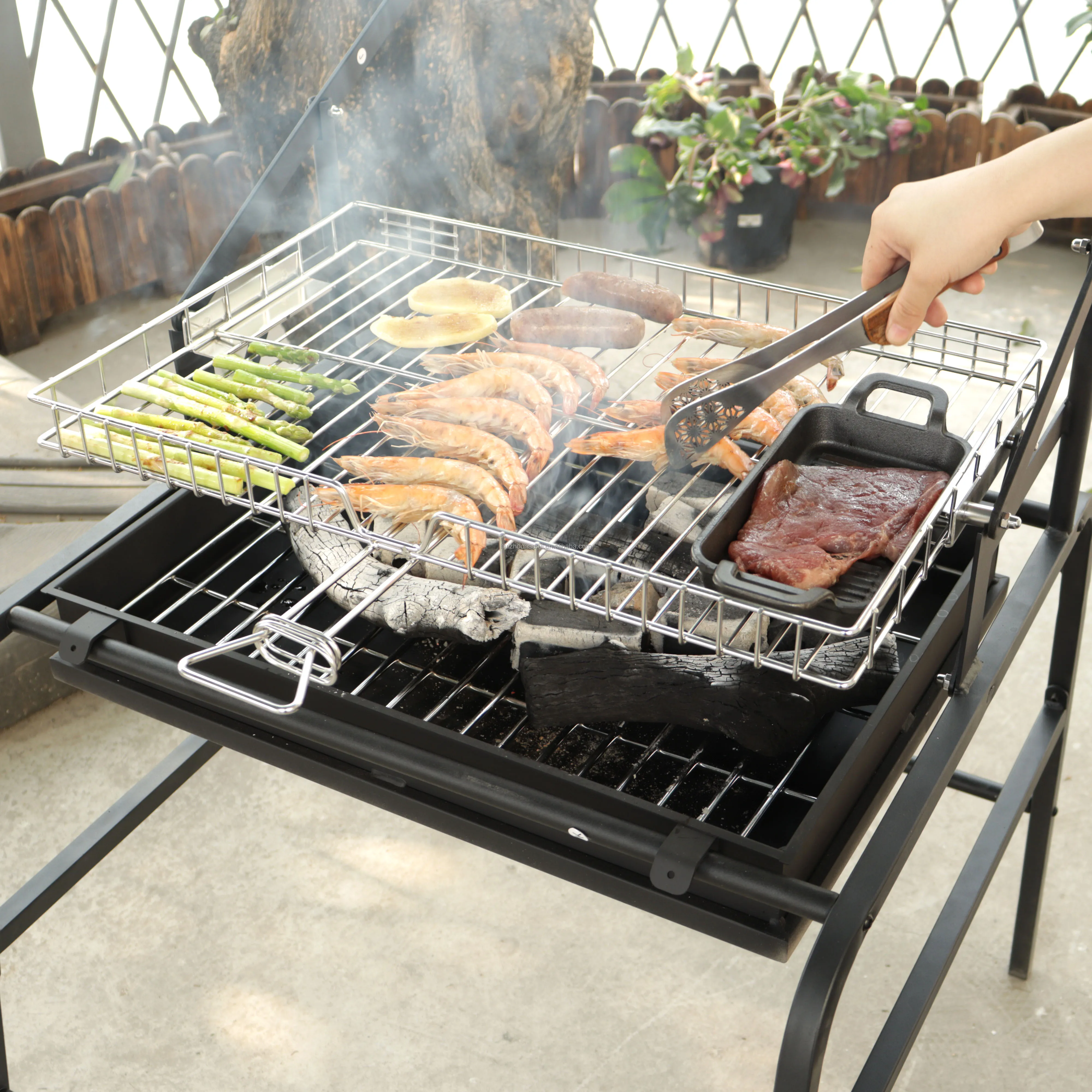 Easy Rotating Flip Meat Grill Basket Net Stainless Steel Charcoal Flip Bbq  Grill