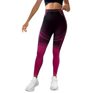 In-Stock Women's Yoga Pants With Color-Block Design Tight Breathable High Waist High Elasticity Seamless Sports Long Pants