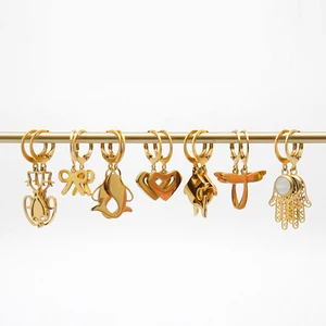 Oceans Dolphin Geometric 18K Gold PVD Stainless Steel Women's Heart Star Bowknot Whales Love Pendant Earrings Fashion Earrings