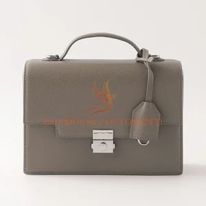 Custom Logo Leather Ladies Flap Trunk Crossbody Messenger Bag Top Handle Lock Handbag Purse for Women