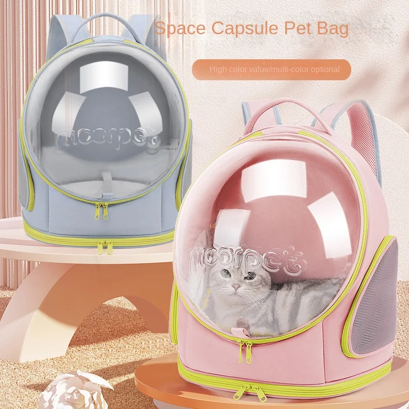 Factory-direct Supply Panoramic Fully Transparent Oxford Breathable Portable cat Backpack; Pet Travel Carrier Dual Shoulder