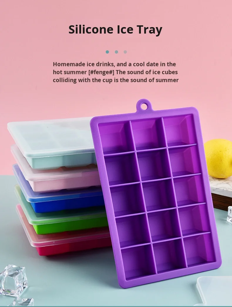 Handmade Creative 15 Grid Silicone Ice Mold Food Grade Baby Food and Ice Cream Maker with Lid for Household Ice Box factory