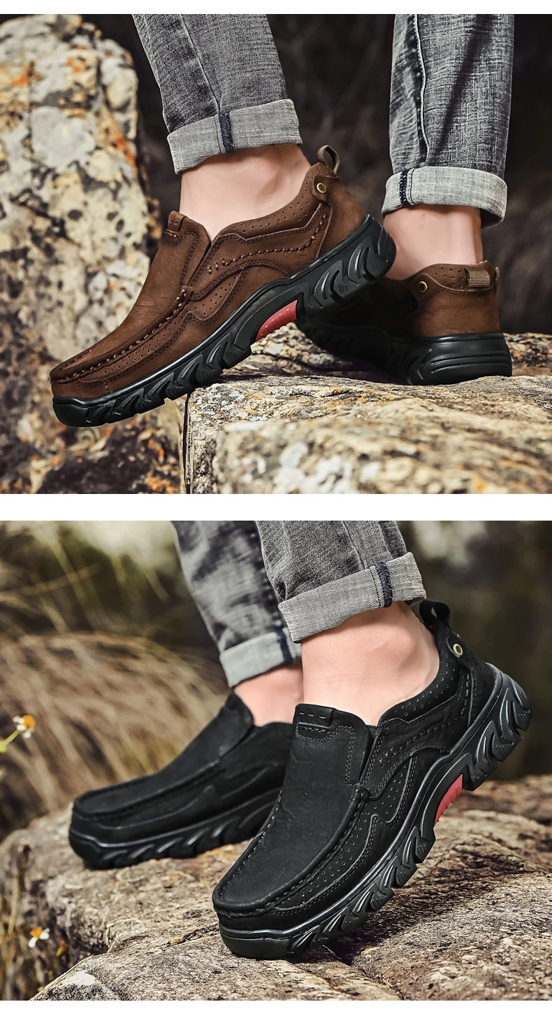 Outdoor New Men's Business Light Large Size Leather Low-top Hiking ...