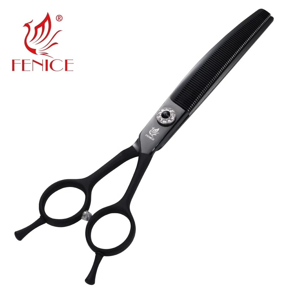 Fenice Latest Pet Dog Grooming Scissors Cutting Scissor Thinning Crystal Black Curved Tools Pet Cleaning for Dog 2020