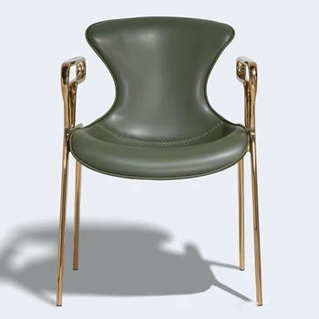 Modern Luxury Stainless Steel Rose Gold Leather Dining Chair Living Room Saddle Armrest Dining Chair